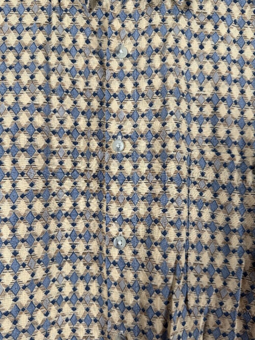 Campia Moda Men’s XXL Tan Blue Geometric Diamond Short Sleeve Button Up Shirt